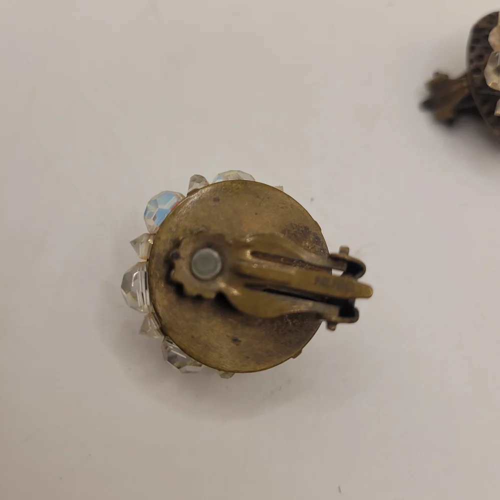 Vintage AB Cluster Patent Pending Clip Earrings